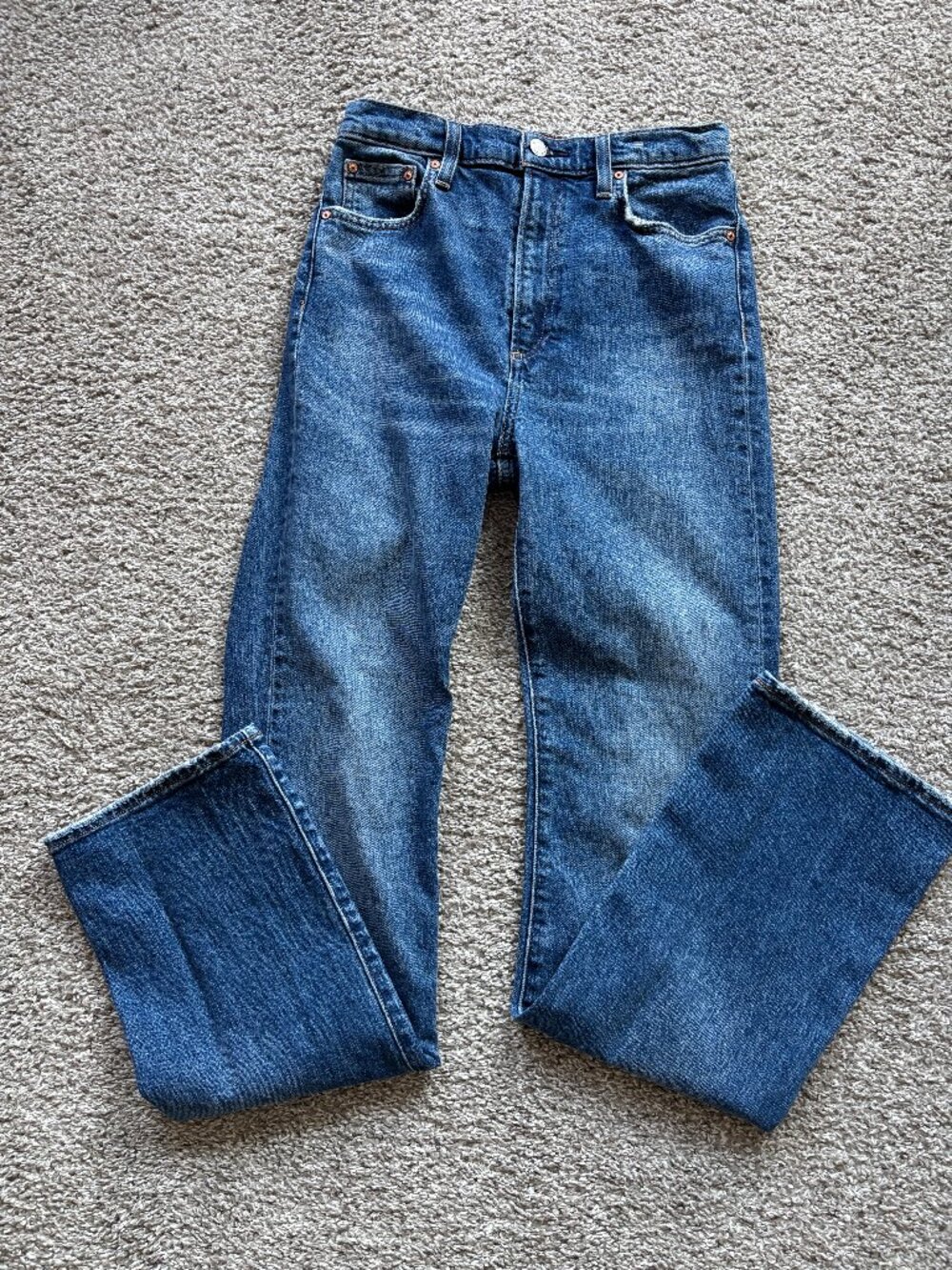 Denim Forum The Vintage Jane High Rise Boot Jeans with Brown Leather Patch
